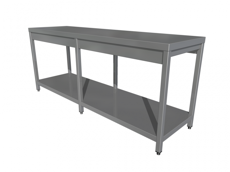 Work table with shelf with 6 legs