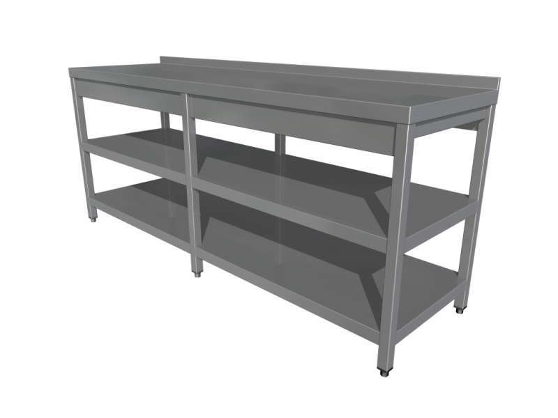 Work table with 2 shelf swith 6 legs