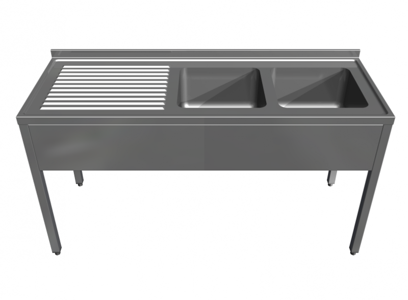 Double stainless steel sink with bench and bottom self  