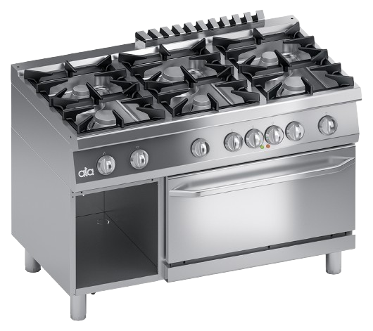 Mașină de gătit pe gaz cu 6 arzătoare, suport și cuptor electric GN 2/1 | K7MCUP15FFP